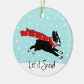 Winter Holiday Boston Terrier Wearing Red Scarf Keramik Ornament (Links)