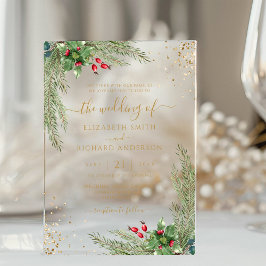 Winter Holiday Botanische Grüne Hochzeit Acryleinladungen