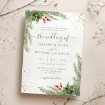 Winter Holiday Botanische Grüne Hochzeit Einladung<br><div class="desc">Schöne Hochzeitseinladung mit handgemalten botanischen Aquarellbildern aus Wintergrün,  Kiefer- und Fichtenzweigen,  Zapfen und Heiligbeeren mit goldenem Glitzer. Ideal für Hochzeiten im Winter oder Weihnachten.</div>