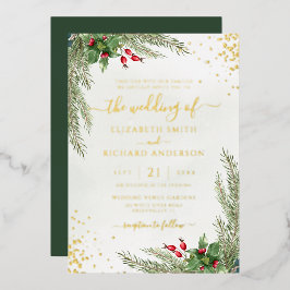 Winter Holiday Botanische Grüne Hochzeit Folieneinladung