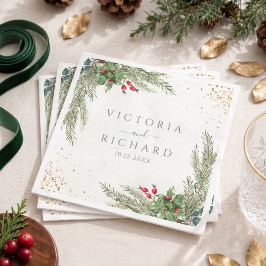 Winter Holiday Botanische Grüne Hochzeit Serviette