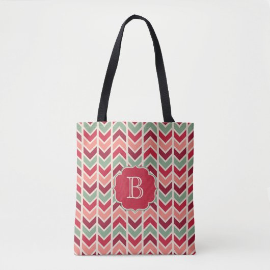 Winter Holiday Chevrons Muster mit Monogram Tasche (Vorderseite)