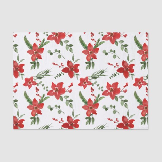 Winter Holiday Christmas Red Floral Pattern Seidenpapier (Vorderseite)