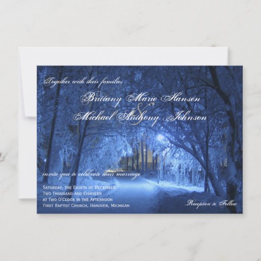 Winter Holiday Evening Snow Wedding Invitations Einladung (Vorderseite)