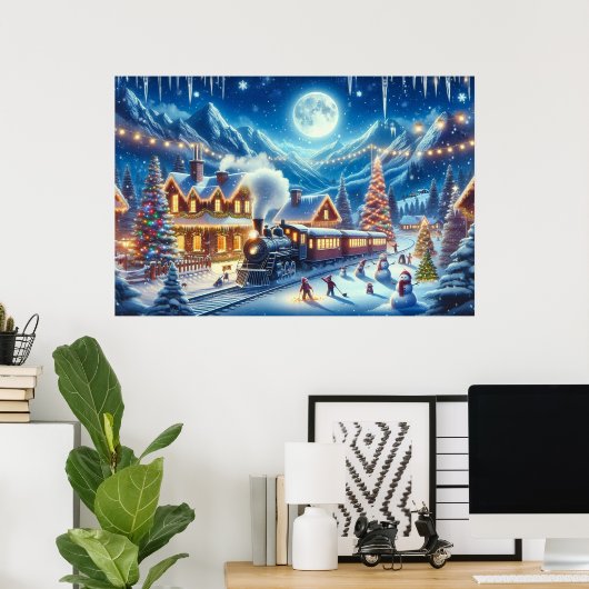 Winter Holiday Express Züge Malerei Poster (Heimbüro)