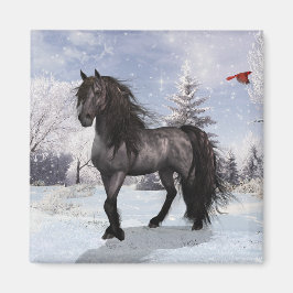 Winter Holiday Friesian Horse 2024 Magnet