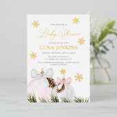 Winter Holiday Girl Babydusche Foil Einladung (Stehend vorne)