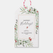 Winter Holiday Green Botanicals Red Berries Custom Geschenkanhänger (Vorderseite)