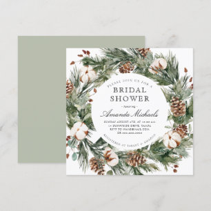 Winter Holiday Greenery Pine Cotton Brautparty Einladung