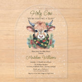 Winter Holiday Highland Heilige Kuh Baby Dusche Acryleinladungen (Vorderseite)