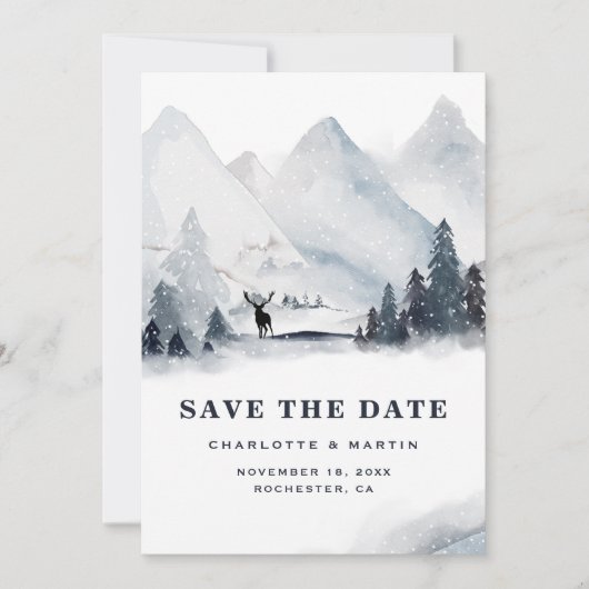 Winter Holiday Mountain Buck Wedding Save The Date (Vorderseite)