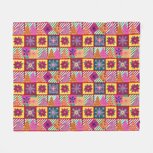 Winter Holiday Patchwork Fleecedecke (Vorderseite (Horizontal))