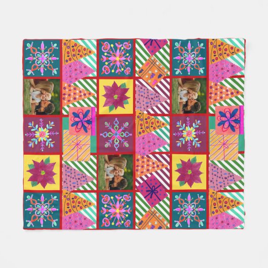 Winter Holiday Patchwork Foto Fleecedecke (Vorderseite (Horizontal))