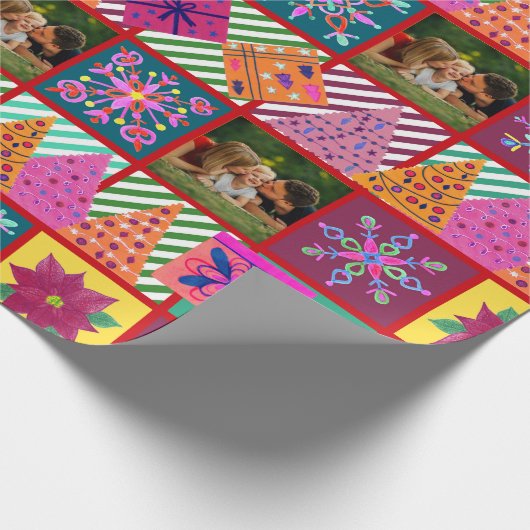 Winter Holiday Patchwork Foto Geschenkpapier (Ecke)