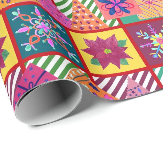 Winter Holiday Patchwork Geschenkpapier (Rolleneckpunkt)