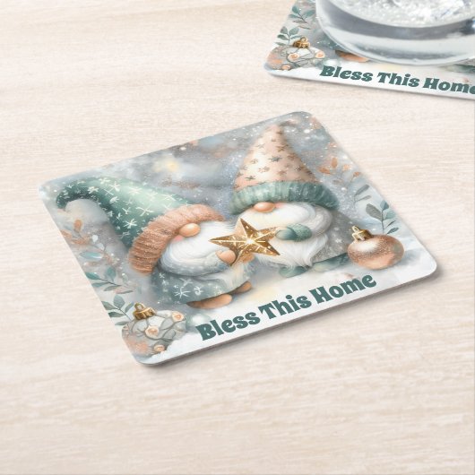Winter Holiday Personalized Gnome Bless This Home Rechteckiger Pappuntersetzer (angewinkelt)