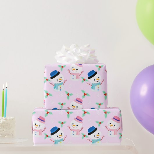 Winter Holiday Pink Snowman | Weihnachten Geschenkpapier (Partygeschenke)