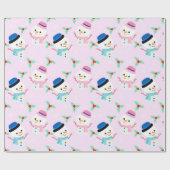 Winter Holiday Pink Snowman | Weihnachten Geschenkpapier (Flach)