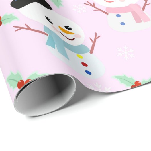 Winter Holiday Pink Snowman | Weihnachten Geschenkpapier (Rolleneckpunkt)
