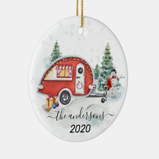 Winter Holiday RV Camper Monogram Family Snow Keramik Ornament (Rechts)
