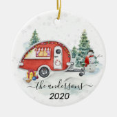 Winter Holiday RV Camper Monogram Family Snow Keramik Ornament (Vorne)