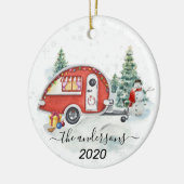 Winter Holiday RV Camper Monogram Family Snow  Keramik Ornament (Links)
