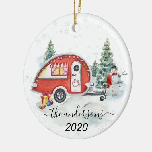 Winter Holiday RV Camper Monogram Family Snow Keramik Ornament (Links)