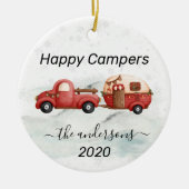 Winter Holiday RV Camper Monogram Happy Campers Keramik Ornament (Vorne)