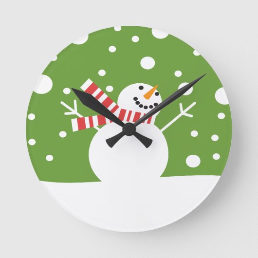 Winter Holiday Snowman Runde Wanduhr (Vorderseite)