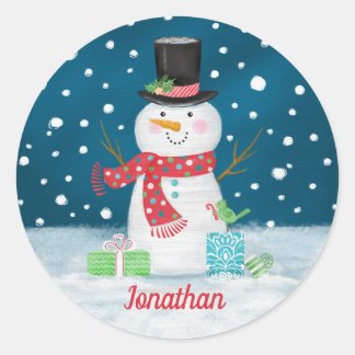 Winter Holiday Snowman Weihnachtsaufkleber Runder Aufkleber