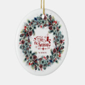 Winter Holiday Wreath 'Das ist die Jahreszeit Mong Keramik Ornament (Rechts)