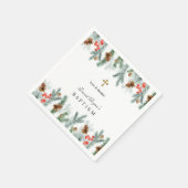 Winter Holidays Grüne Gold Cross Boy Taufe Serviette (Ecke)