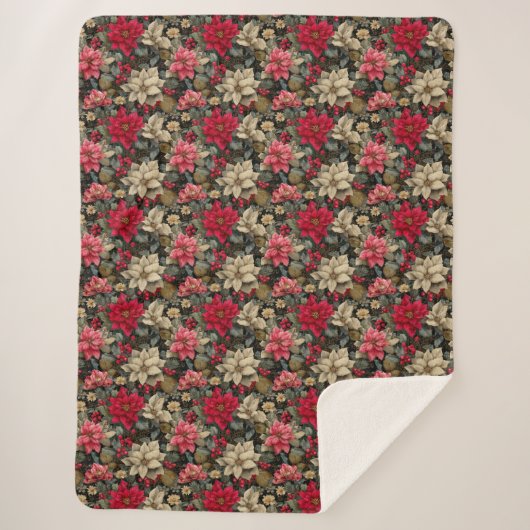 Winter Holidays Poinsettia Floral Sherpadecke (Vorderseite)