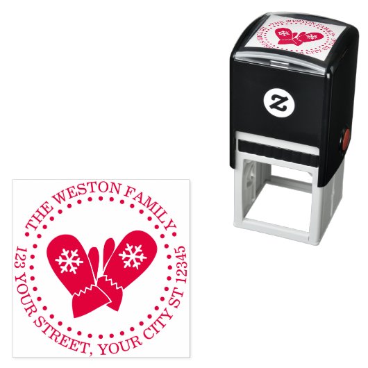 Winter Holidays Snowflake Mittens Name Address Permastempel (Beispiel)