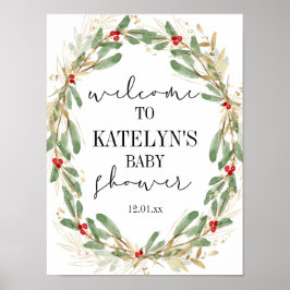 Winter Holly Baby Dusche Begrüßungszeichen Weihnac Poster