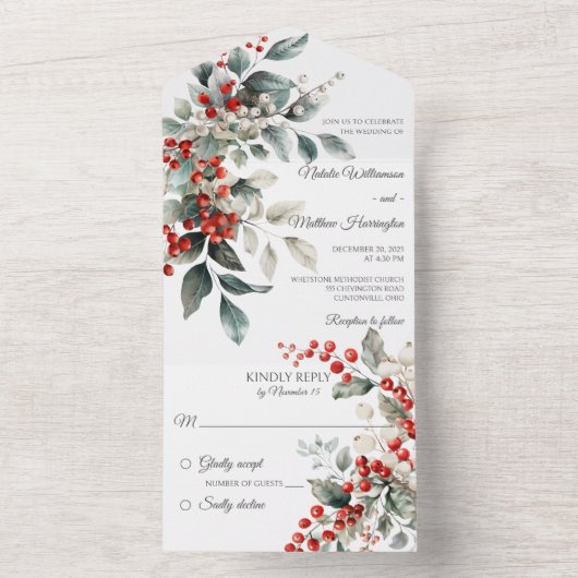 Winter Holly Berry All In One Einladung (Innen Boden)