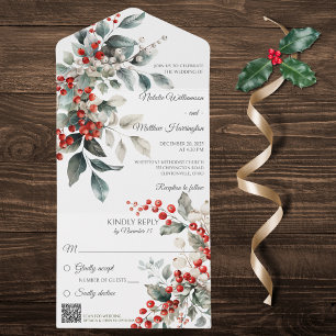 Winter Holly Berry mit QR Code All In One Einladung