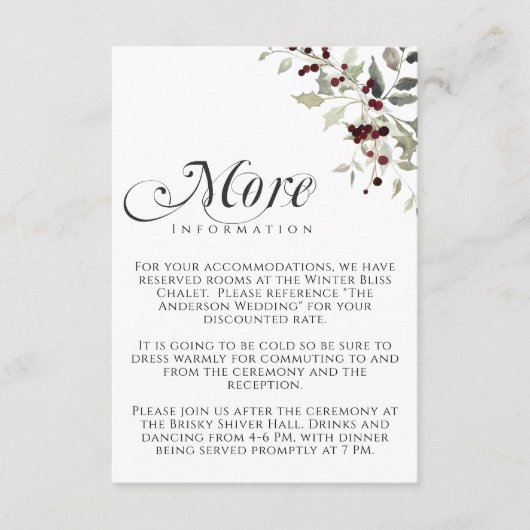 Winter Holly Berry More Information Wedding Begleitkarte (Vorderseite)