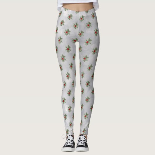 Winter Holly Berry Pattern Leggings (Vorderseite)