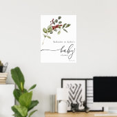 Winter Holly Branch Baby Dusche Willkommenspappe Poster (Heimbüro)