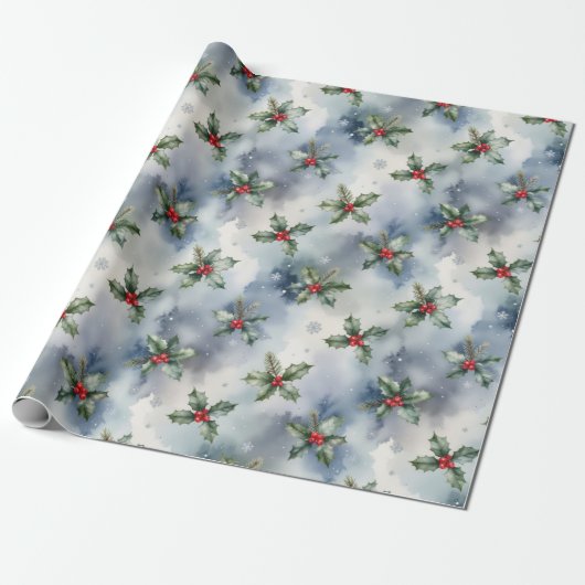 Winter Holly Christmas Geschenkpapier (Ungerollt)