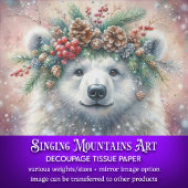 Winter Holly Crown Polar Bear Decoupage Seidenpapier