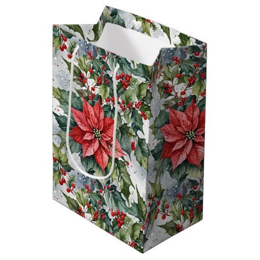 Winter Holly Mittlere Geschenktüte (Vorderseite Schrägansicht)