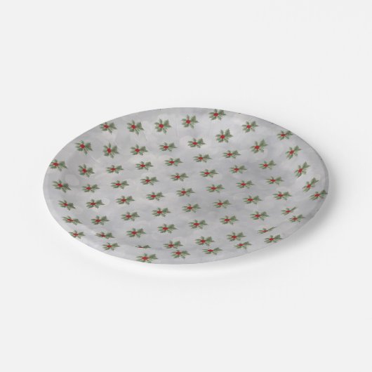 Winter Holly Musterpapierplatte Pappteller (Schrägansicht)