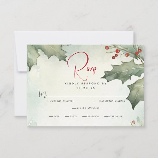 Winter Holly und Berries RSVP Karte (Vorderseite)