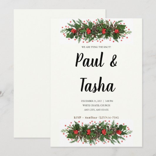 Winter Holly Wedding Einladung (Vorne/Hinten)