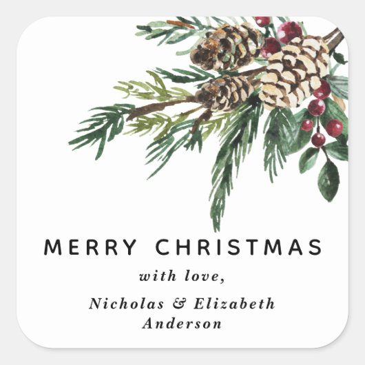 Winter Holly Weihnachtssticker Quadratischer Aufkleber (Vorderseite)