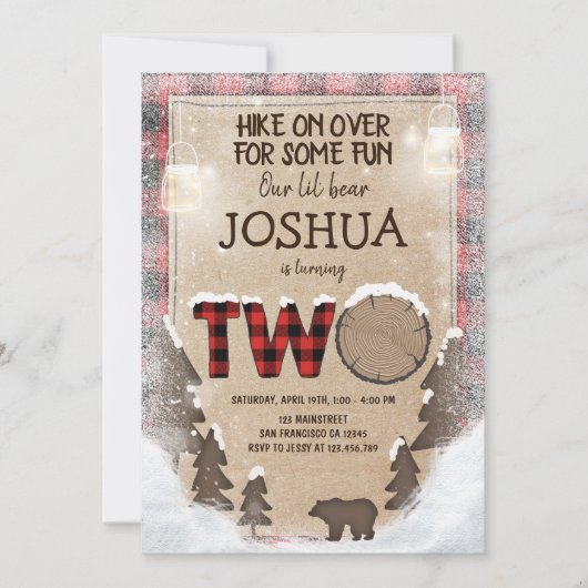 Winter-Holzfäller-Geburtstags-Einladungs-Waldland Einladung (Vorderseite)