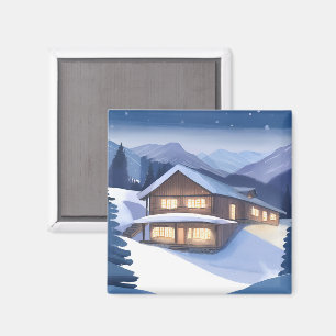 Winter-Holzhütte Magnet