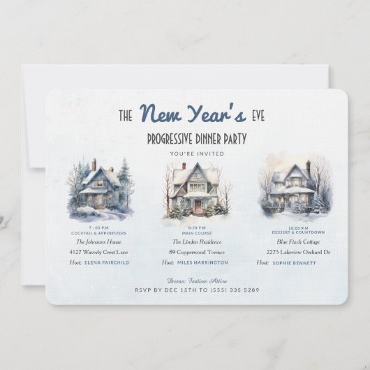 Winter Homes New Year's Eve Progressive Dinner Einladung (Vorderseite)